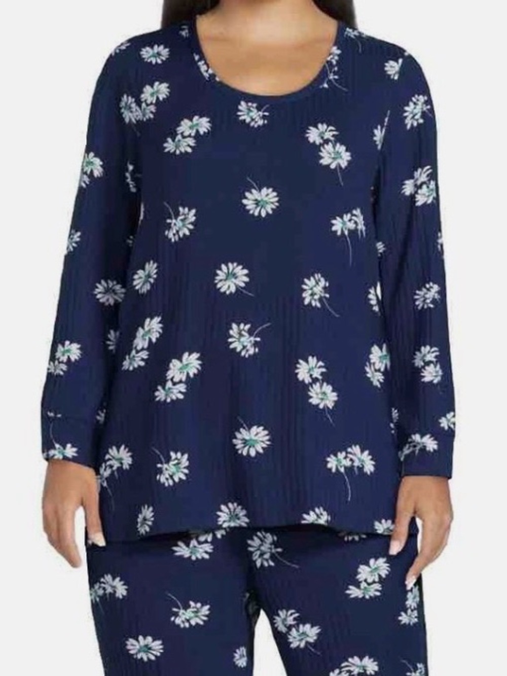 Joyspun Ribbed Ultra Soft Navy Floral Long Sleeve Pajama Top